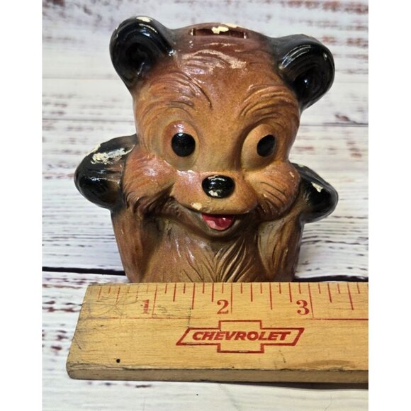 Vintage Chalkware Bear coin bank Wall Hanging Piggy Bank ceramic vintage bear ba - Picture 3 of 10